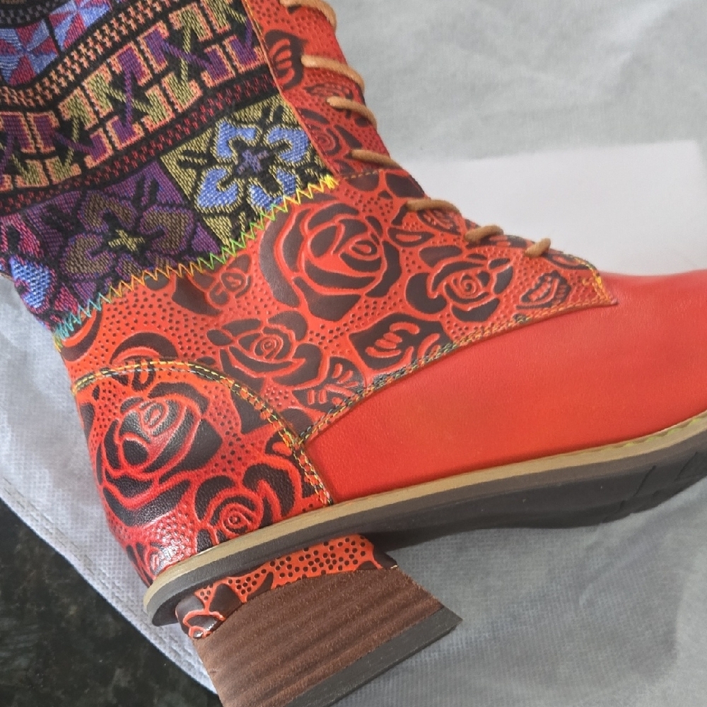 Colorful Patterned Heeled Boots - Picture 4 of 7